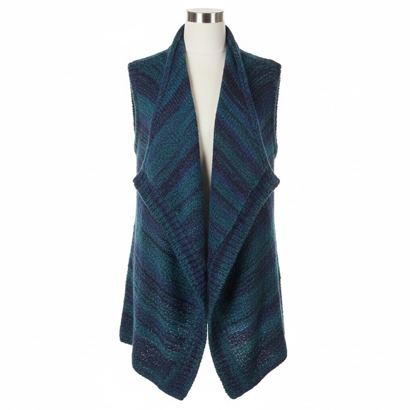 Vince Sweaters - Vince Blue Green‎ Marled Open Cardigan Vest XXS Draped Quiet Luxury Layering